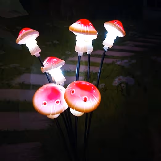 Solar mushroom multi-head garden lights